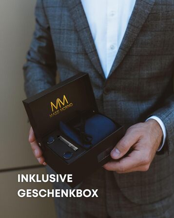 Набір краваток Massi Morino для чоловіків з нагрудним хустиною, краватковою голкою та запонками - подарунковий набір для весілля, темно-синій, універсальний розмір