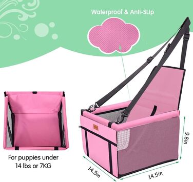 Автокрісло для собак - автокрісло для маленьких собак з ременем, водонепроникне, стабільне, для заднього та переднього сидіння, рожеве (з PVC-трубою)