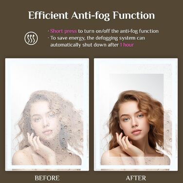 Дзеркало для ванної кімнати Clevich з підсвічуванням 70x50 см, LED дзеркало з 3 кольорами світла, регульована яскравість, захисне скло, сенсорне управління, функція пам'яті, запобігання запотіванню, 80x60 см