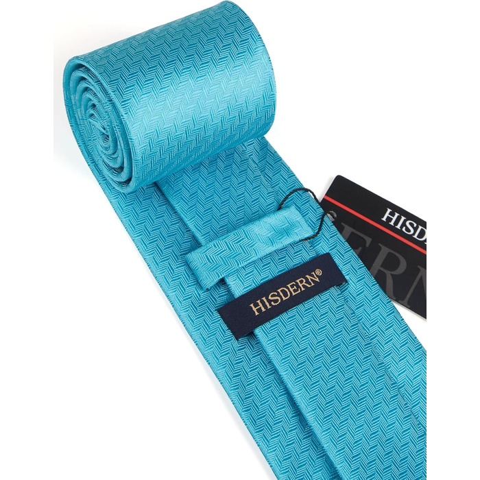 Краватка для чоловіків HISDERN на весілля з кишеньковим хустинкою. Класичний візерунок: клітинка, «курячий лап». Набір краваток та хустинки для бізнесу (аква блакитний)