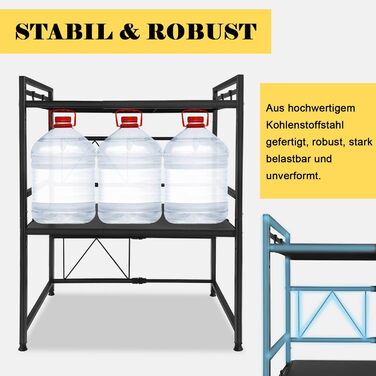 Expandable Microwave Shelf with 8 Hooks, 3-Tier Microwave Stand Freestanding Shelf Microwave Holder Baker's Rack Organizer for Kitchen Countertops, Black