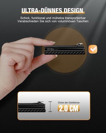 Чоловіче картхолдер/портмоне: тонкий дизайн, RFID захист, відділення для монет, віконце для ID, карбоновий чорний колір