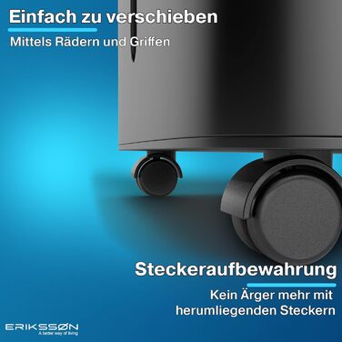 Зволожувач повітря Erikssøn з LED дисплеєм, таймером та захистом для дітей | видаляє 16 л вологи на добу | для приміщень до 140 м³ (70 м²) | енергоефективний зволожувач з датчиком вологості, білий (чорний)