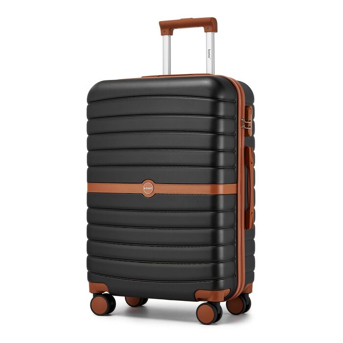 Чемодан KONO: міцний валіза-тележка середнього розміру (66 см) з ABS+PC, подвійними колесами та кодовим замком (чорний/коричневий)
