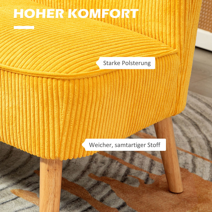 HOMCOM 2-Seater Sofa Upholstered Sofa Double Sofa Two-Seater Sofa Cord-like Polyester Foam for Living Room, Bedroom 117 x 56.5 x 77 cm Yellow | Aosom