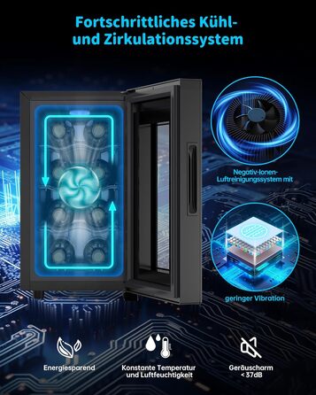 WIE 33 Liter Wine Fridge - 1 Zone Wine Cooler with Glass Door & LED Touch Panel - Mini Wine Refrigerator for 8 Bottles
