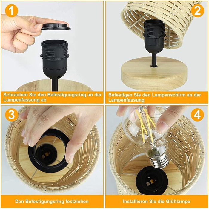 Сучасна LED лампа Depuley на стіл, бамбук та дерево, кругла, з абажуром з ротангу, 60 Вт, патрон E27, нічник, лампа для читання в спальню, дитячу кімнату, з лампою, Rund-1