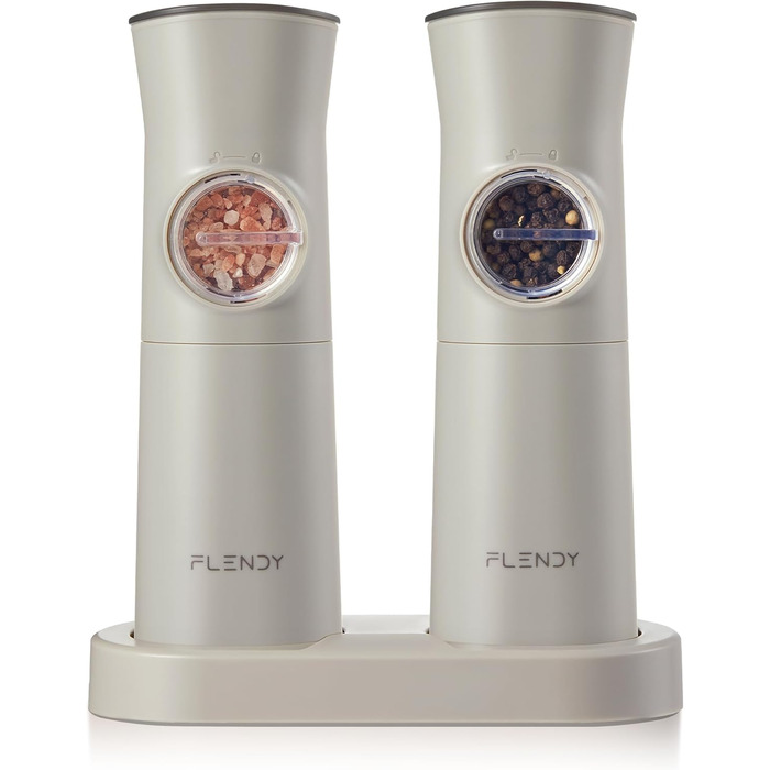 Flendy Gravity Electric Salt and Pepper Mill Set, 2-Piece Set Rechargeable Electric Salt and Pepper Shakers with USB-C Charging Station, Electric Spice Grinder for Dry Spices