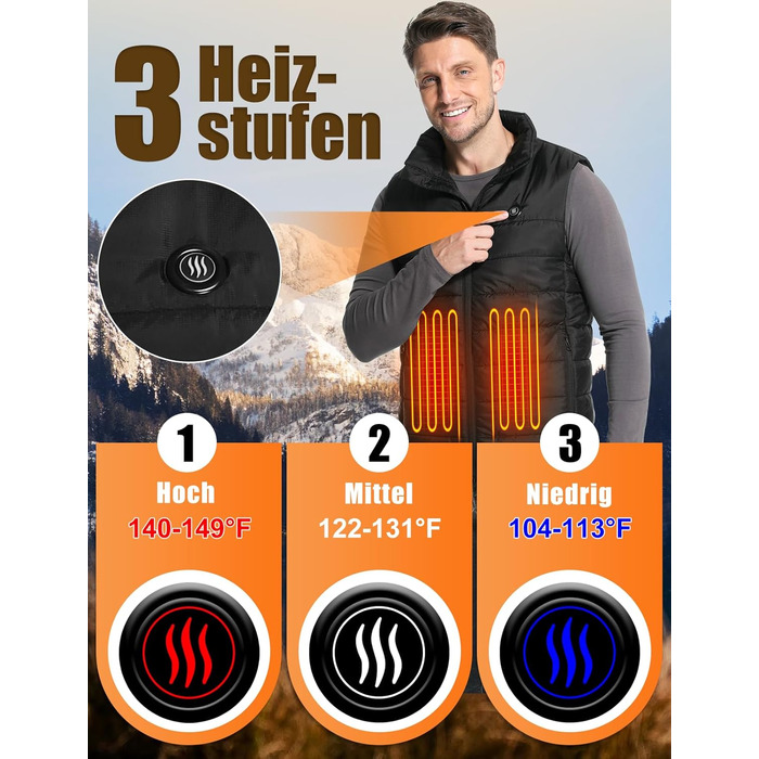 Обогревна жилетка Miss Doozy з Powerbank 10000mAh, 6 зон нагріву, 3 режими температури - для чоловіків та жінок, Outdoor, мотоцикл, туризм, XXL