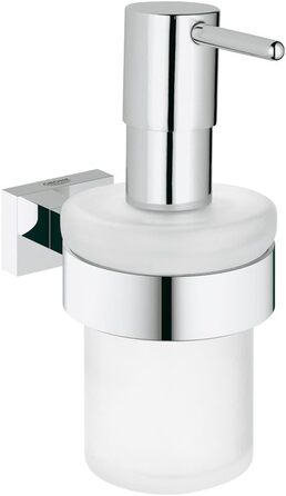 GROHE Essentials Cube Soap Dispenser (with holder, concealed mounting, material: glass/metal, durable), chrome, 40756001