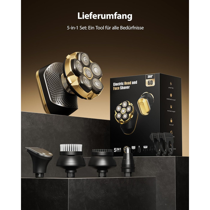 Машинка для стрижки волосся чоловіча електрична 5-в-1 Titan (Gold) IPX7, USB-C, LED-дисплей