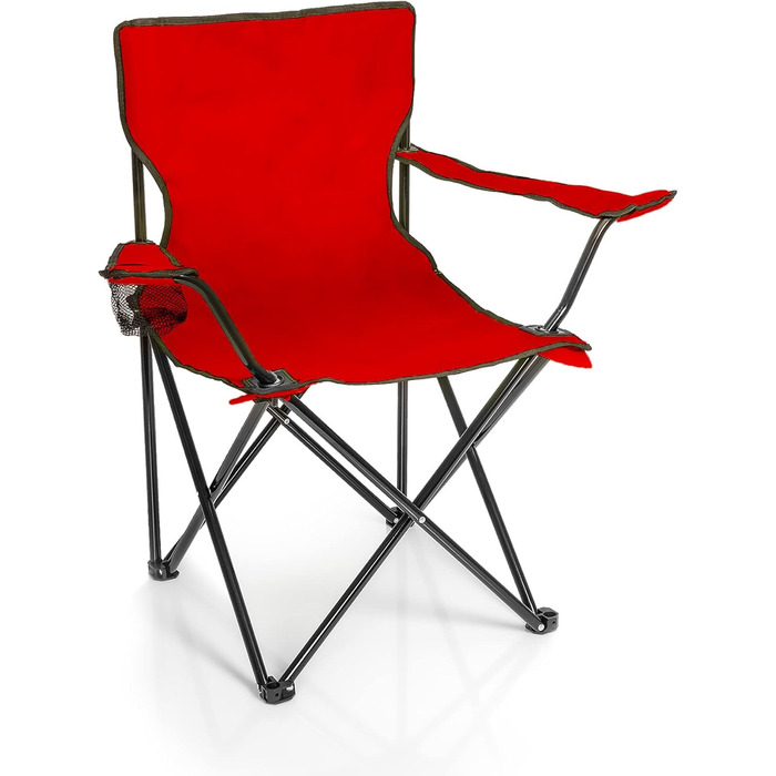 Крісло для риболовлі BigDean, складане, з підстаканником та сумкою - крісло для кемпінгу, риболовлі, саду (червоне)
