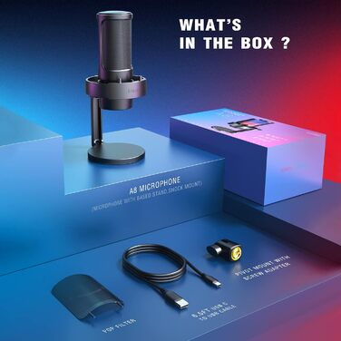 FIFINE USB мікрофон для ПК, геймінгу, стрімінгу та запису, з RGB підсвічуванням, PS4/PS5, MAC, з поп-фільтром, чорний