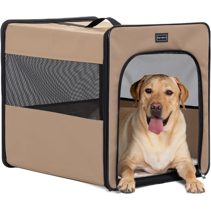 Транспортна переноска для собак Petsfit, розкладний бокс з м'якою підстилкою, M, 61x46x53.5 см, Khaki