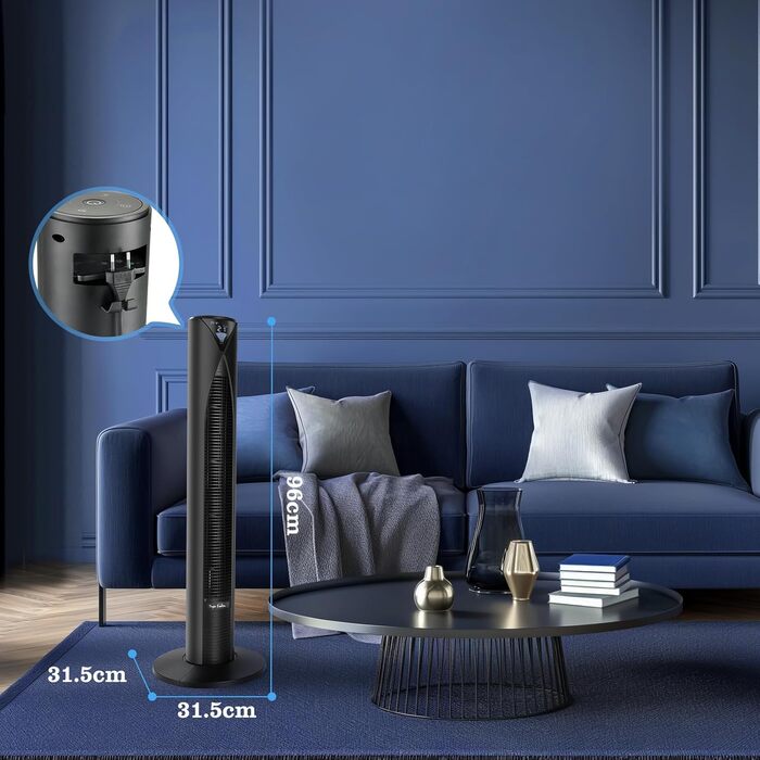 Вентилятор Tower Taylor Swoden 20dB з пультом, 96 см, 4 режими, 12 год таймер, 45W, чорний - для дому та офісу