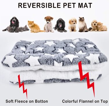 М'який флісовий плед для домашніх тварин (собаки/коти), блакитний фон з білими зірками, 89 x 68 см