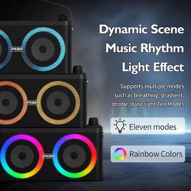 Караоке-система PKBD з Bluetooth, 2 мікрофонами та LED-підсвіткою для дому та вулиці