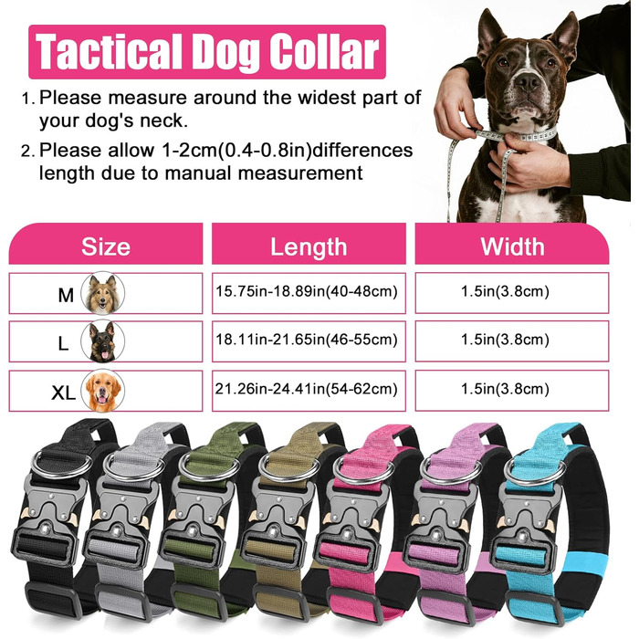 Тактичне обіднє ошейник для собак Ledeak з ручкою, регульований, широке обіднє ошейник з м'якою підкладкою, надійний карабін, для дресирування собак (фіолетовий, рожевий, XL)