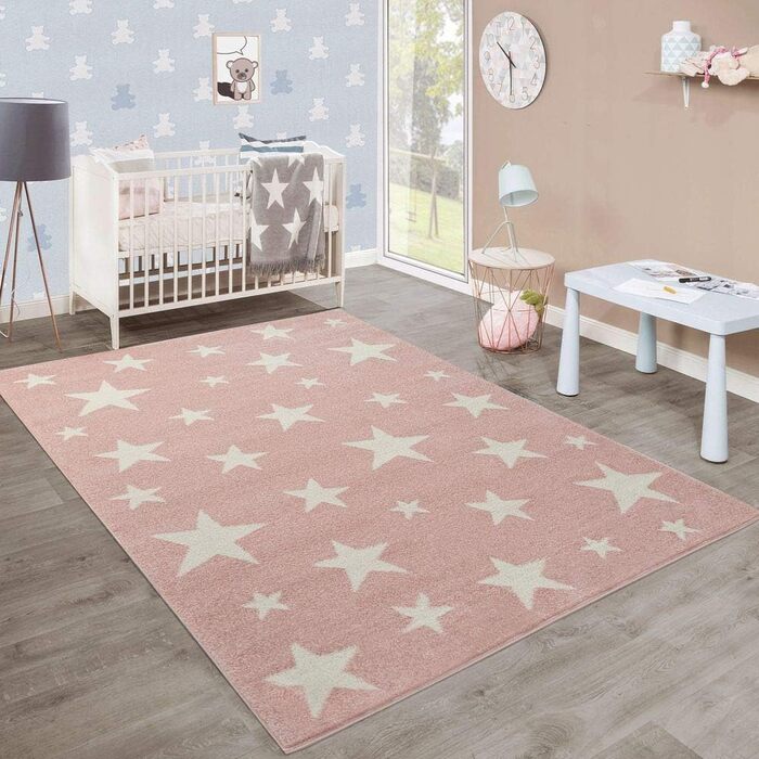 Paco Home Kids Rug, Modern Children's Room Rug in Pastel Colors with Star Motifs, Size: 200x280 cm, Color: Gray