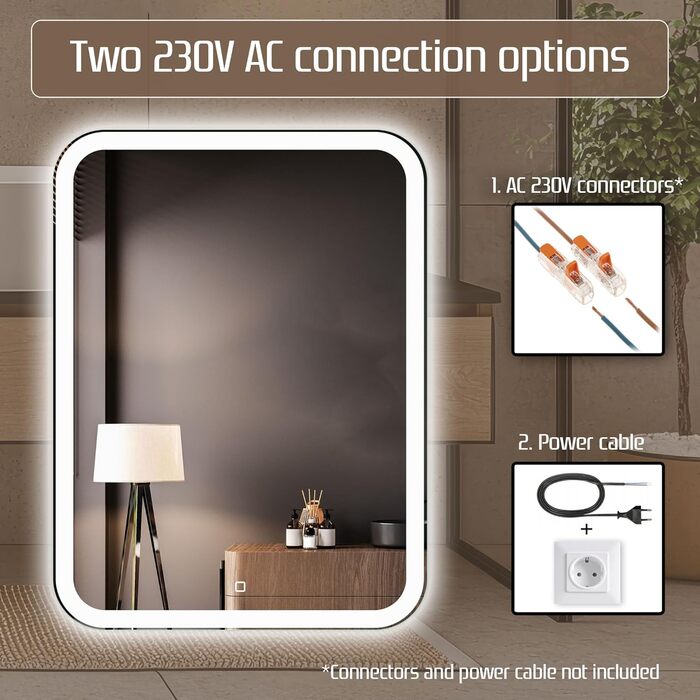 Дзеркало для ванної кімнати Venti 50x70 см з підсвічуванням та сенсорним вимикачем