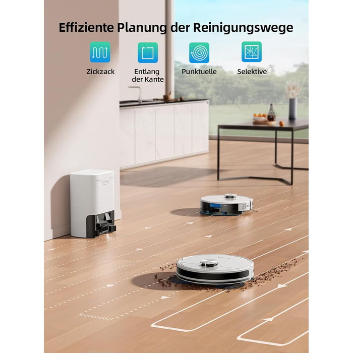 Робот-пилосос HONITURE Q6 SE з вологою тканиною, станція самостійного очищення, потужність 5000Pa, навігація LiDAR, мапірування, керування через додаток, сумісність з Alexa, для шерсті тварин та килимів, час роботи до 200 хвилин, білий