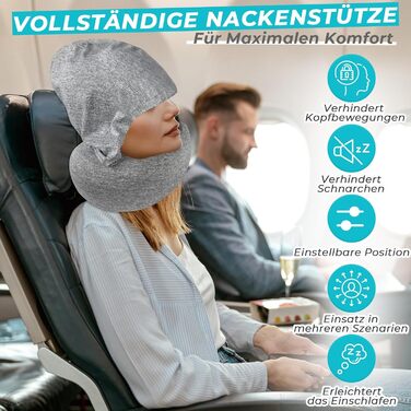 Memory Foam Travel Pillow with Case - Orthopedic Neck Pillow for Airplane, Car, Train - Comfortable & Supportive