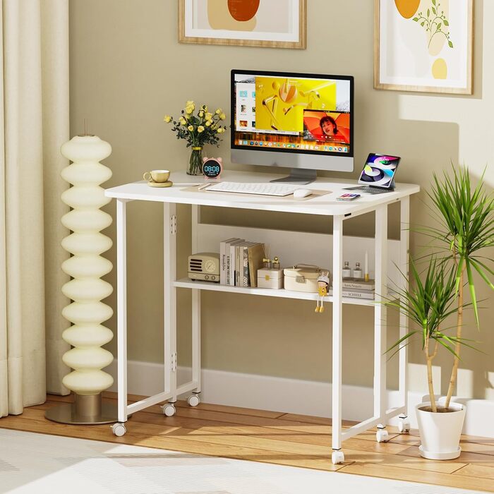 Стіл для ноутбука в ліжко Lapdesk, складний Betttisch, регульований кут 360°, портативний, для читання книг (80 x 58 x 75 см, білий)