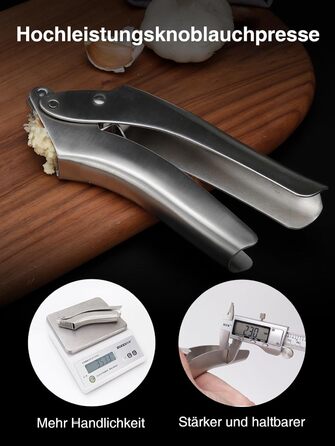 Преміум-прес для часнику з нержавіючої сталі EN 1.4301 – не потребує очищення, придатний для миття в посудомийній машині, інтегрований дизайн, легко чистити, 5 років гарантії