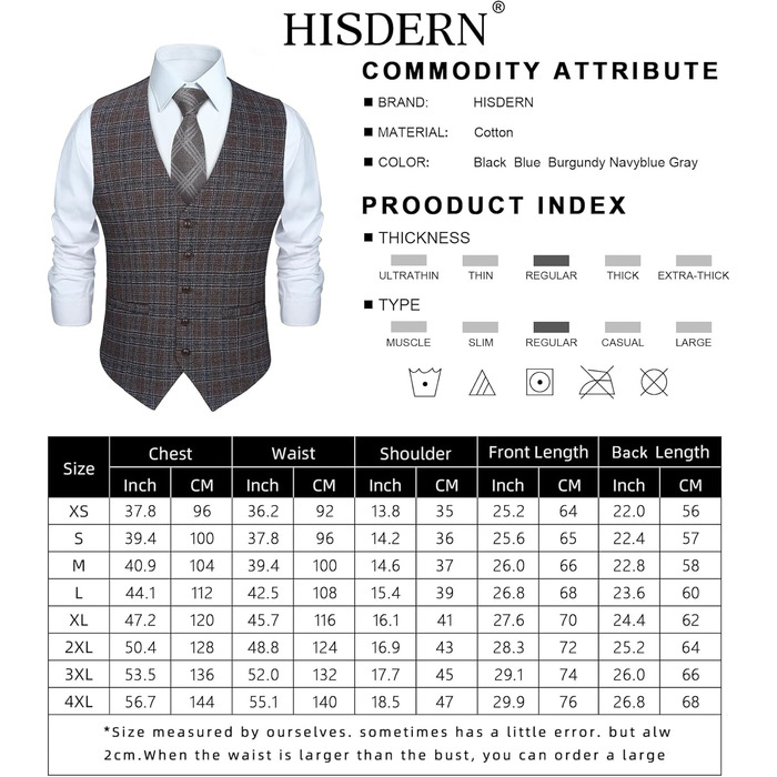 Чоловіча жилетка HISDERN в клітинку, формальна класична жилетка з бавовни, для весілля, в клітку 'Галстук', колір: коричневий