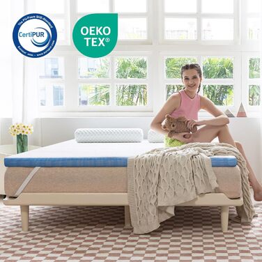 Amazon Basics Memory Foam Mattress Topper with Straps, 140 x 200 cm, 5 cm Height, White