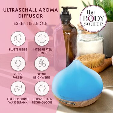 Аромадифузор ультразвуковий The Body Source 300 мл з LED-підсвіткою та таймером - зволожувач повітря для дому, офісу, спа. Підтримка ефірних олій.