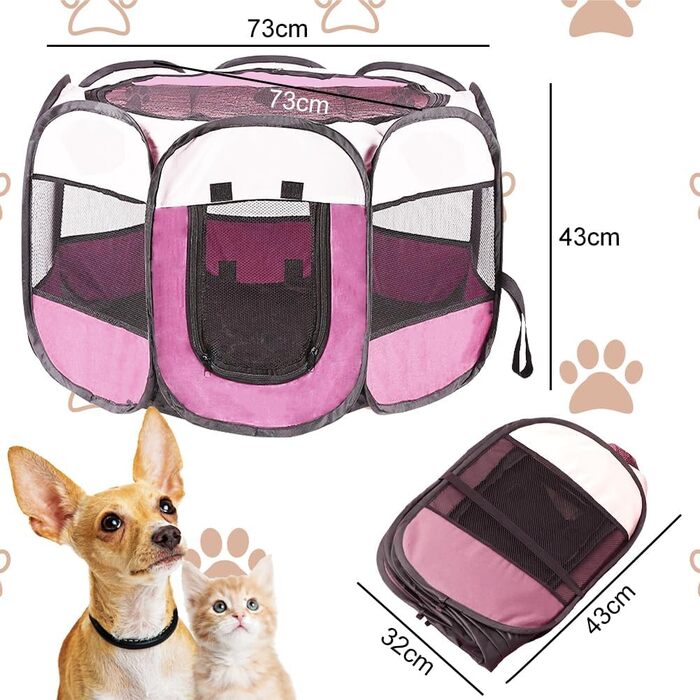 Клітка-загон для собак та цуценят, складана, 73x73x43 см, рожева