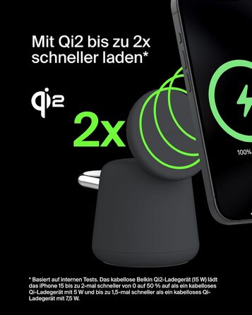 Belkin BoostCharge Pro 2-в-1: Бездротова зарядка Qi2 15W MagSafe для iPhone, Apple Watch, AirPods (Чорний)