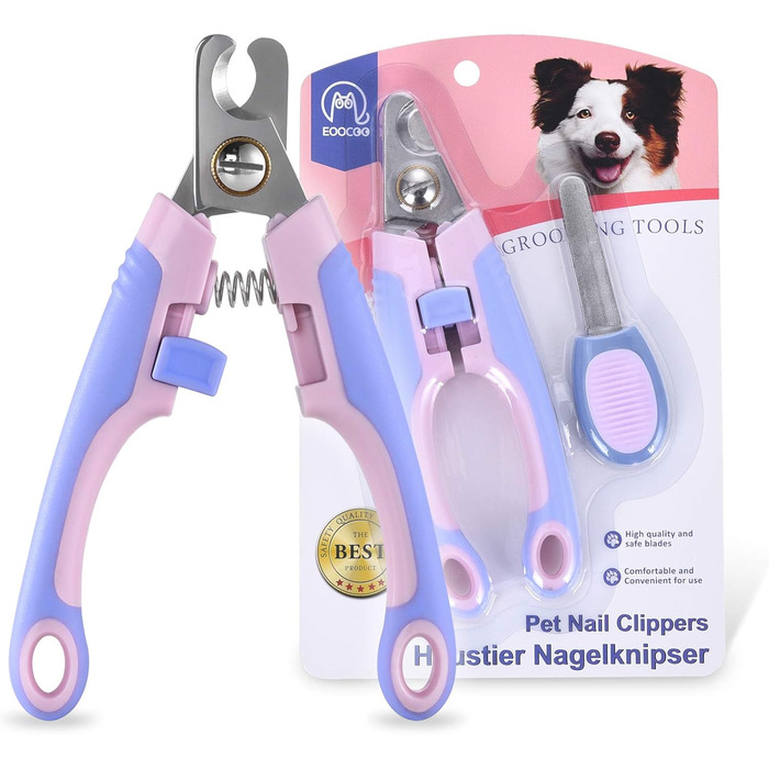 Професійна кусачка для собак та котів EooCoo, великих та середніх порід, з захистом, блокуванням та пилочкою для нігтів - ідеальний подарунок на Різдво, фіолетовий + рожевий