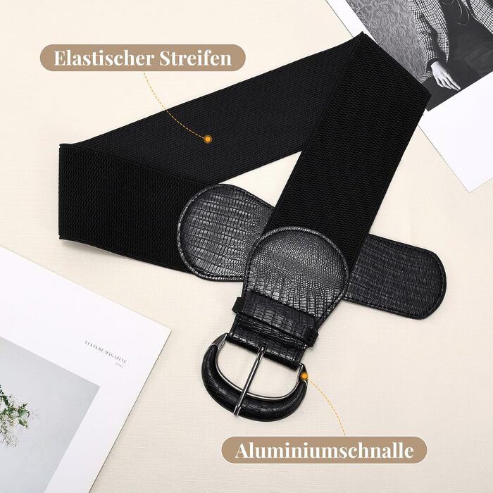 Жіночий широкий еластичний ремінь WERFORU для суконь та костюмів, чорний, обхват талії 94-107 см