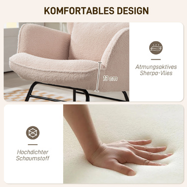 HOMCOM Rocking Chair with Ottoman, Soft Fleece Upholstery, Wooden Legs, Cushion, High Back, Rocker, Beige