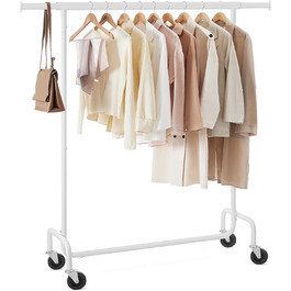 SONGMICS Clothes Rack with Wheels, Garment Rack, Heavy Duty, Extendable Clothes Rod, Holds up to 110 kg, 45 x (160-200) x 162.9 cm, Metal, Chrome, HSR176E01 ((110-150)B cm, Mattweiß)