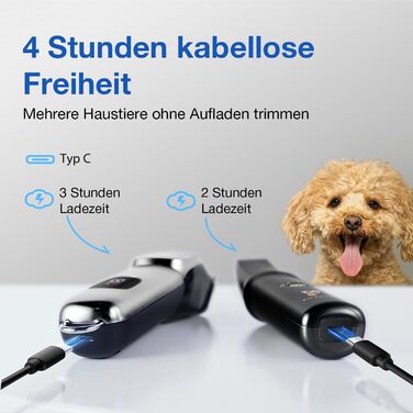 Набір для стрижки собак 3-в-1: машинка, триммер для лап, тиха робота, для густого хутра, чорний колір