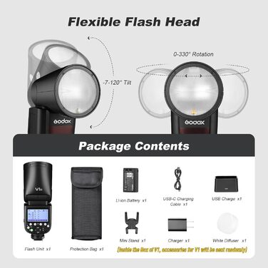 Godox Speedlite V1-S - професійний вспишник для камер Olympus з бездротовою синхронізацією 2.4G та i-TTL, потужність 76W, HSS 1/8000