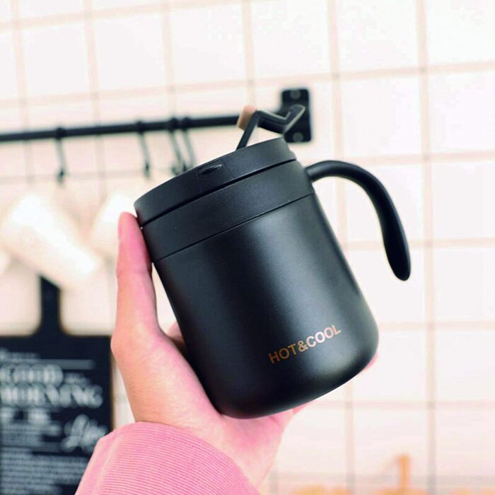 Термокружка з нержавіючої сталі 500 мл з кришкою та ручкою, подвійні стінки, вакуумна ізоляція, для подорожей та кемпінгу