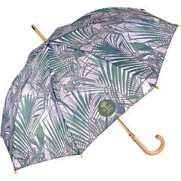 Perletti Green Eco Women's Umbrella - Recycled Material, Automatic Open/Close, 102cm Diameter, White Kentia Flower Design