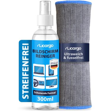 Набір для чищення екранів LICARGO 300 мл: без розводів, з мікрофіброю - для TV, моніторів, ноутбуків, планшетів та телефонів