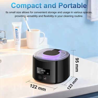 Ультразвукова очищувач 50 кГц, 230 мл, акумулятор 2000 mAh, з УФ-лампою, для зубних щіток, протезів, ювелірних виробів (чорний)