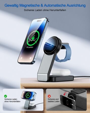 3-в-1 Станція Бездротової Зарядки: iPhone, Apple Watch, AirPods (Біла/Чорна)