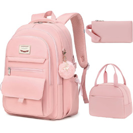 Шкільний рюкзак для підлітків, дівчаток, 3-в-1: рюкзак, ланчбокс, пенал (рожевий). Підходить для ноутбука 15.6