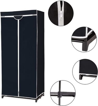 RELAX4LIFE Wardrobe with Metal Frame, Fabric Closet with Large Storage Space, Folding Wardrobe with Cover, Textile Closet with Non-Slip Feet, Folding Clothes Closet Fabric Closet (Black)