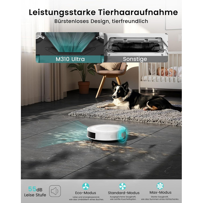 Робот-пилосос LEFANT M2 з функцією миття, 6000Pa, LiDAR-навігація, зони заборони, керування через APP/Alexa, для шерсті тварин, килимів та твердих підлог (M310 Ultra-W)