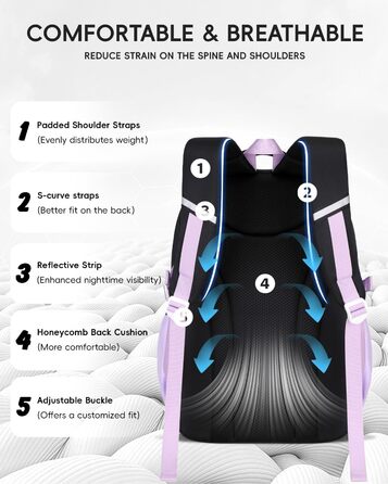 Шкільний рюкзак для дівчаток Tanou, чорний, з дихаючої тканини Oxford, для 3-5 класів