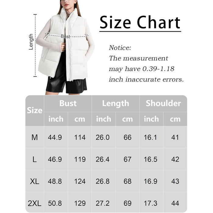 Жіноча пухова жилетка FEOYA великого розміру, тепла безрукавка з коміром-стійкою, легка зимова куртка, перехідна жилетка (білий, M)