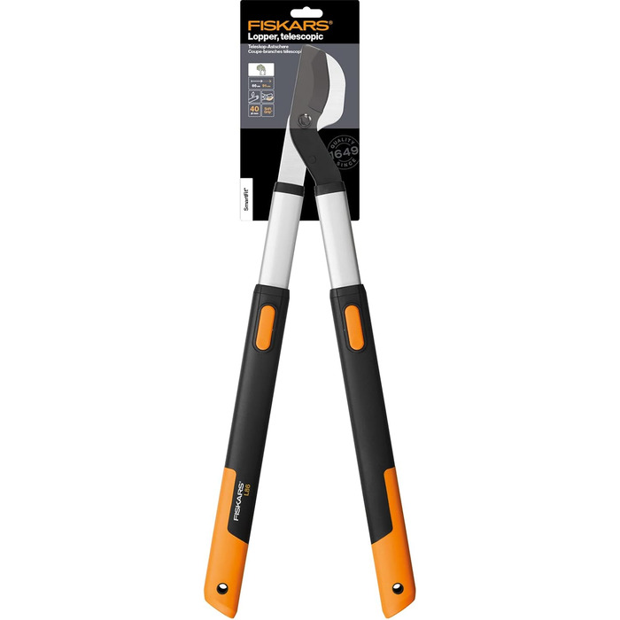 Секатор телескопічний Fiskars SmartFit L86 для свіжої деревини, антипригарне покриття, загартована сталь, довжина ручки 66-90 см, чорний/помаранчевий, 1013564